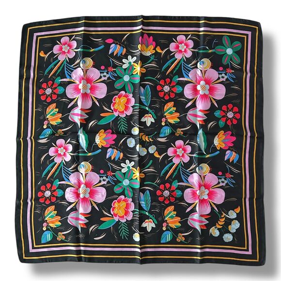 Black Edges Pink Floral Square Scarf  27” X 27” Scarve Unisex Elegant Beautiful - Picture 1 of 2